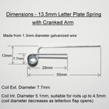 13.5mm Letter Plate Spring with Cranked Arm (Pack of 2) - Dimensions