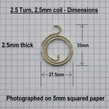 Dimensions - Replacement Door Handle Spring 2+1/2 turn, 2.5mm thick